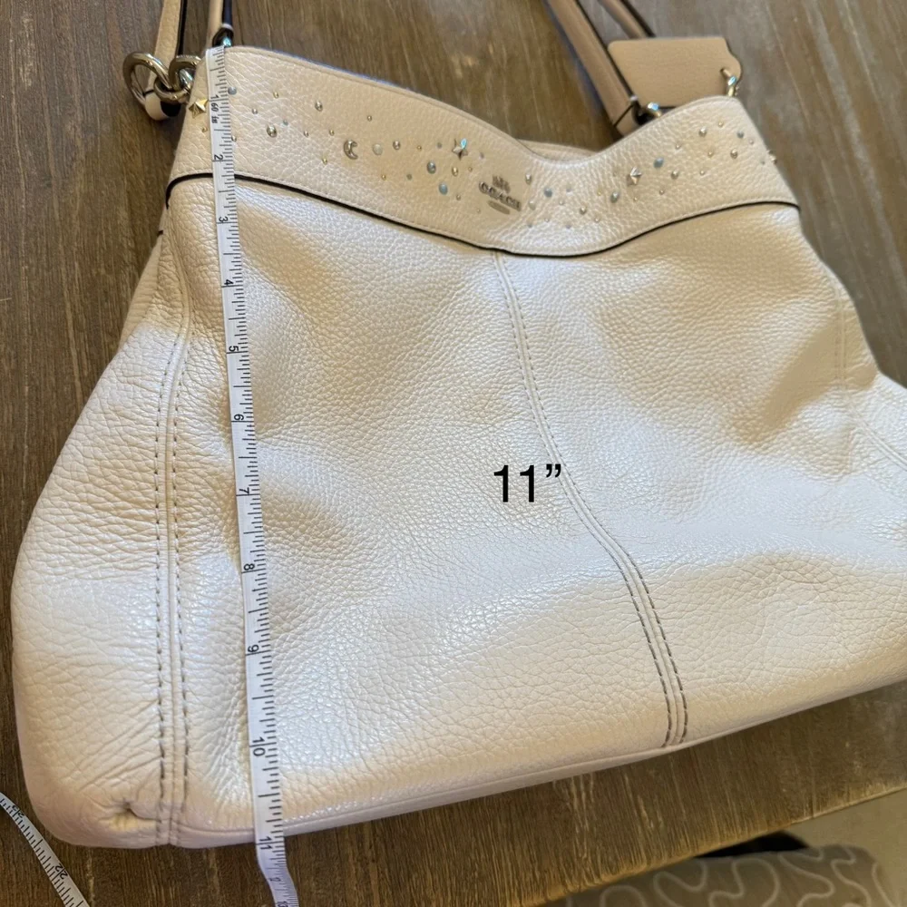 Coach Lexy Stardust Studded Chalk Leather Shoulder Bag Purse F29595 - Picture 12 of 17